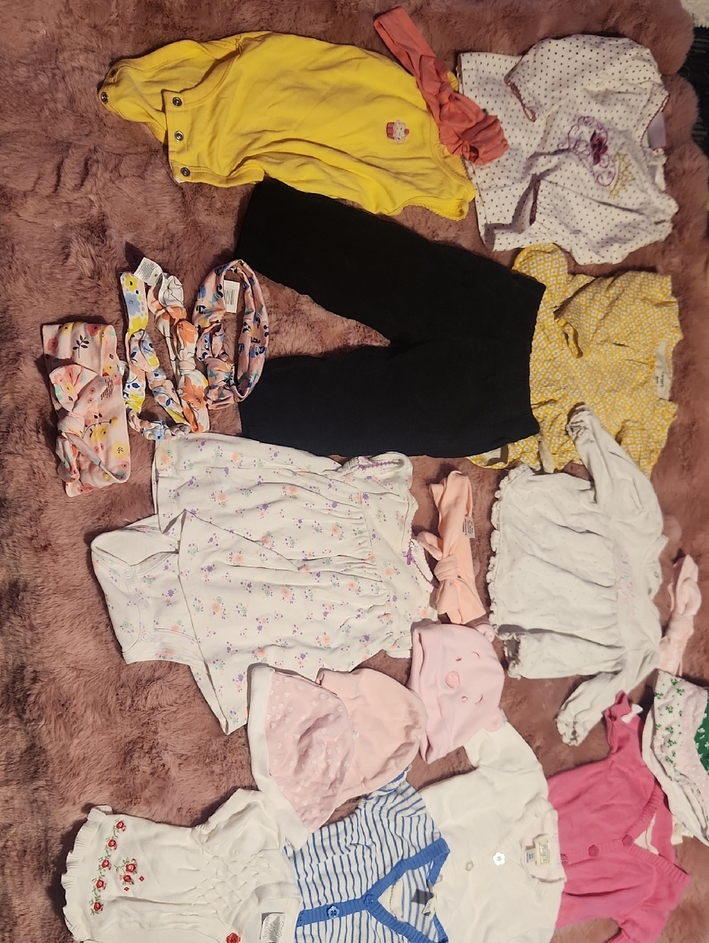 6-9 Months Girl Mixed Outfit Bundle - Yellow, Pink, White, Black Pieces